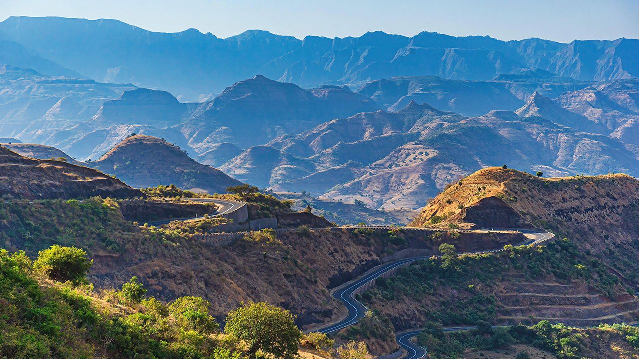 A road through the Simien Mountain National Park in northern Ethiopia