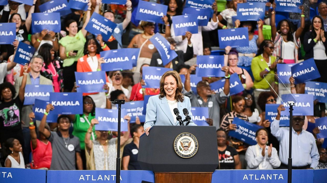 US Vice President Kamala Harris campaigns in Atlanta, Georgia on July 30th 2024